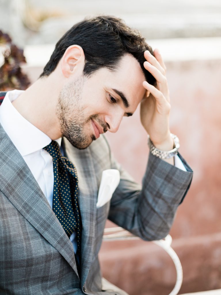Destination weddings in Santorini. Portrait of the groom.