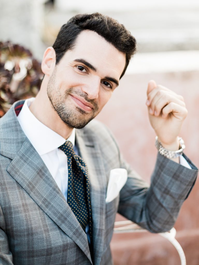 Destination weddings in Santorini. Portrait of the groom.