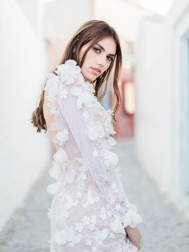 Made Bride wedding gown for a Santorini Destination wedding editorial shoot