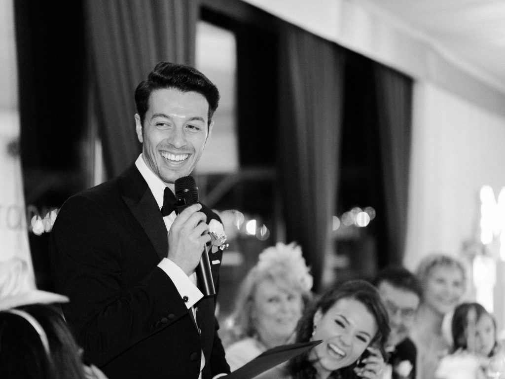 Romantic and elegant wedding photography. Groom's speech at The Old Hall in Chester -photo