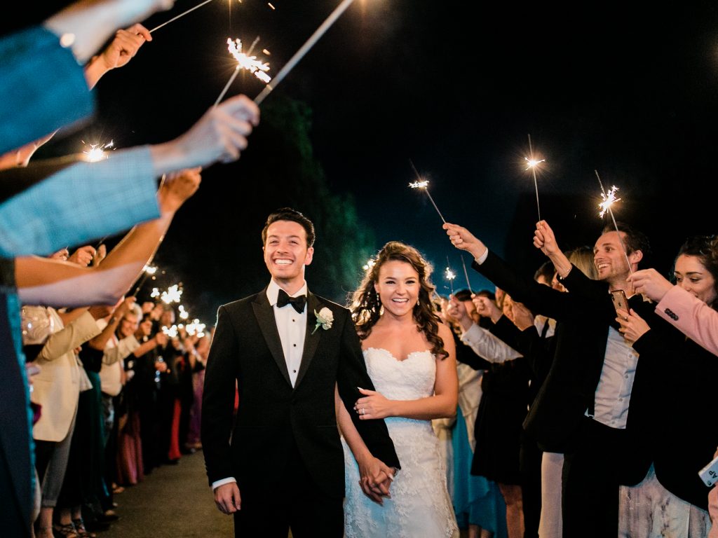 Sparkler exit for a Cheshire wedding by UK Wedding Photographer