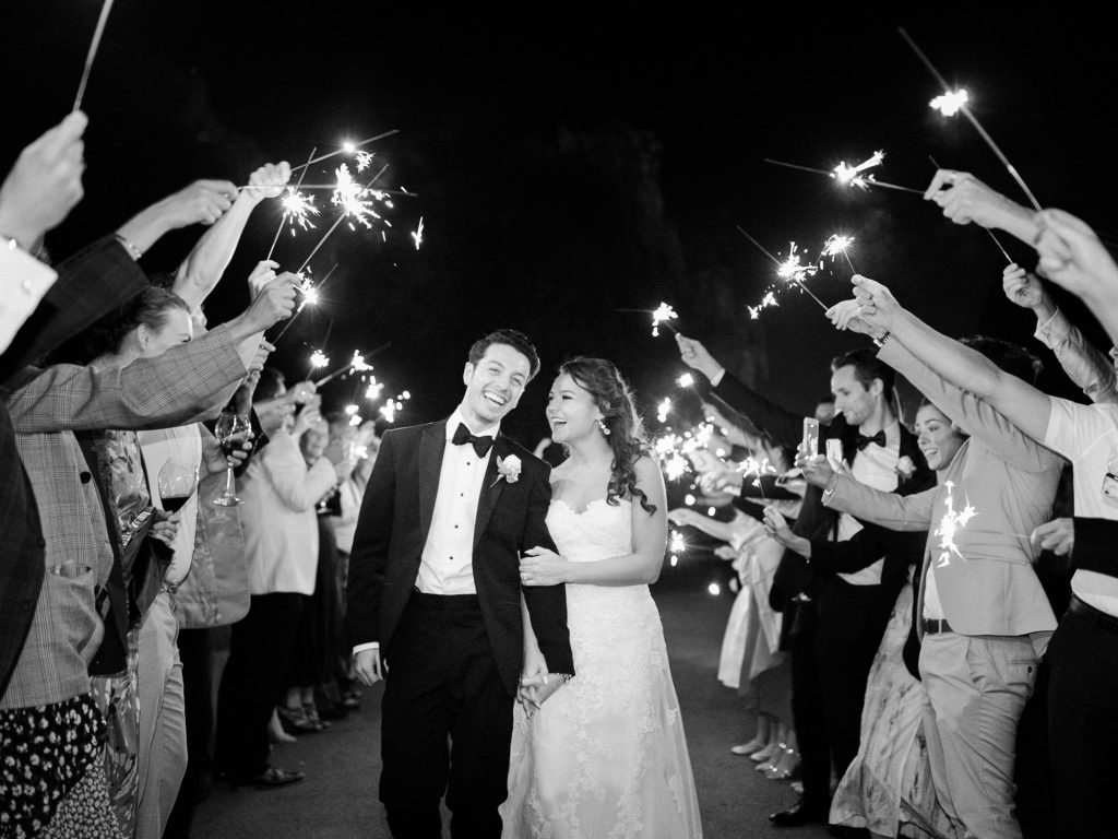 Sparkler exit for a Cheshire wedding by UK Wedding Photographer