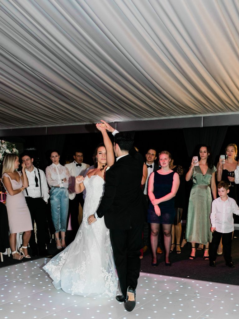Bride and groom first dance by Cheshire wedding photographer