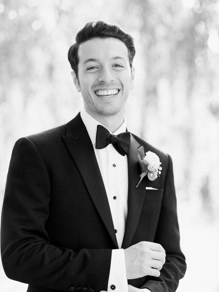 Portrait of the groom for a black tie wedding in Chester - photo
