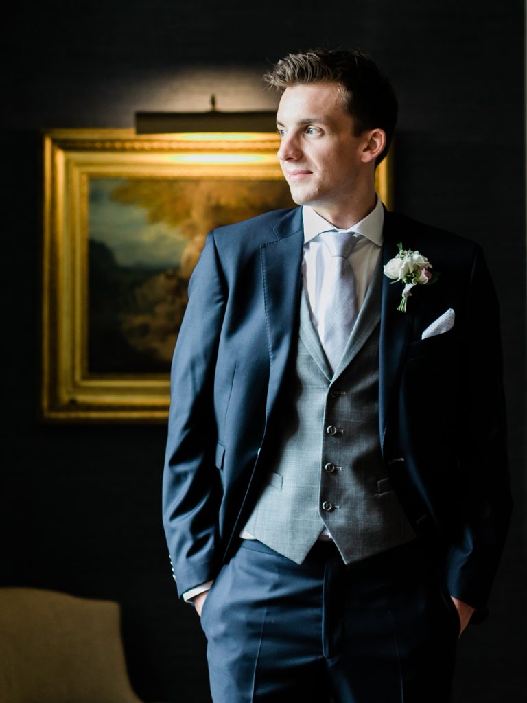 Portrait of the groom at Iscoyd Park.
