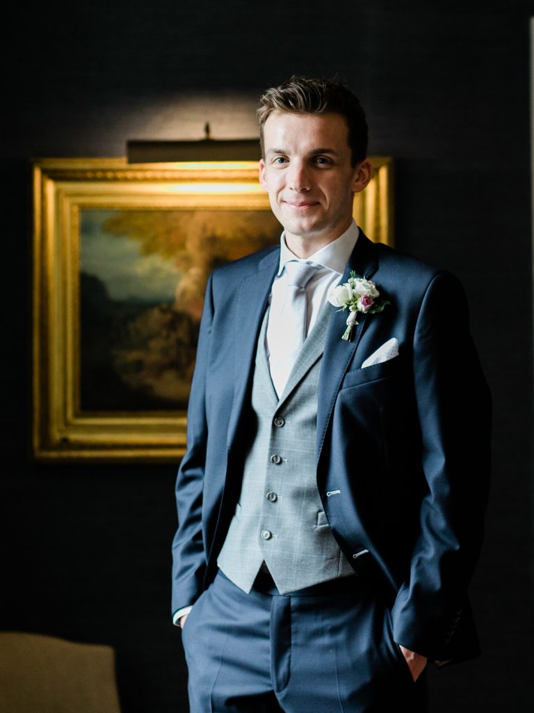 Portrait of the groom at Iscoyd Park.