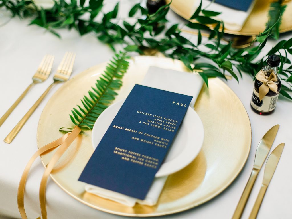Table setting details with menu cards from EYI Love