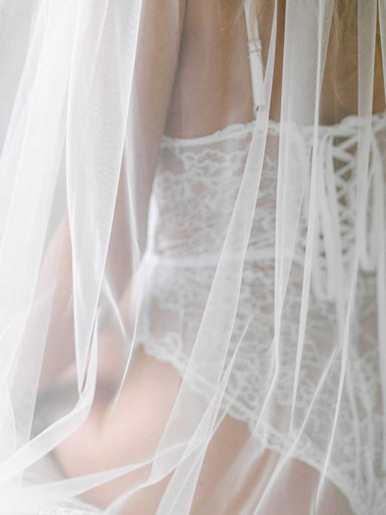 Veil detail from a bridal boudoir photography session.