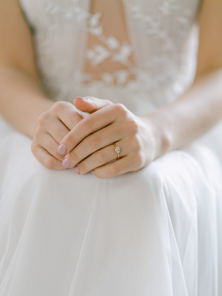 Bridal portrait with engagement ring.