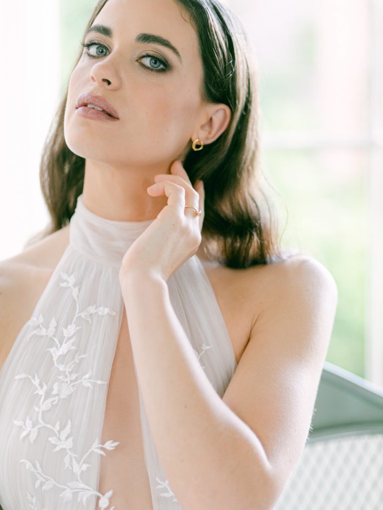 Bridal portrait at Hawkstone Hall with Alena Leena wedding dress.