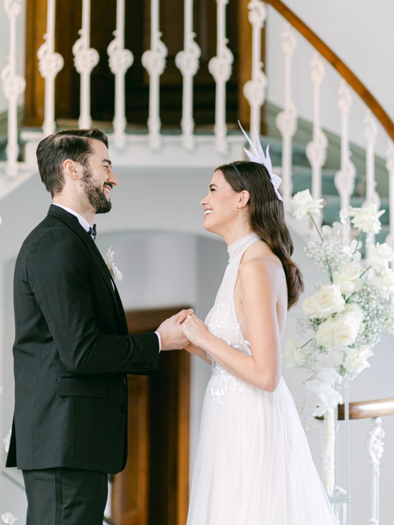 Wedding at Hawkstone Hall. Bride wears Awon Golding headpiece.