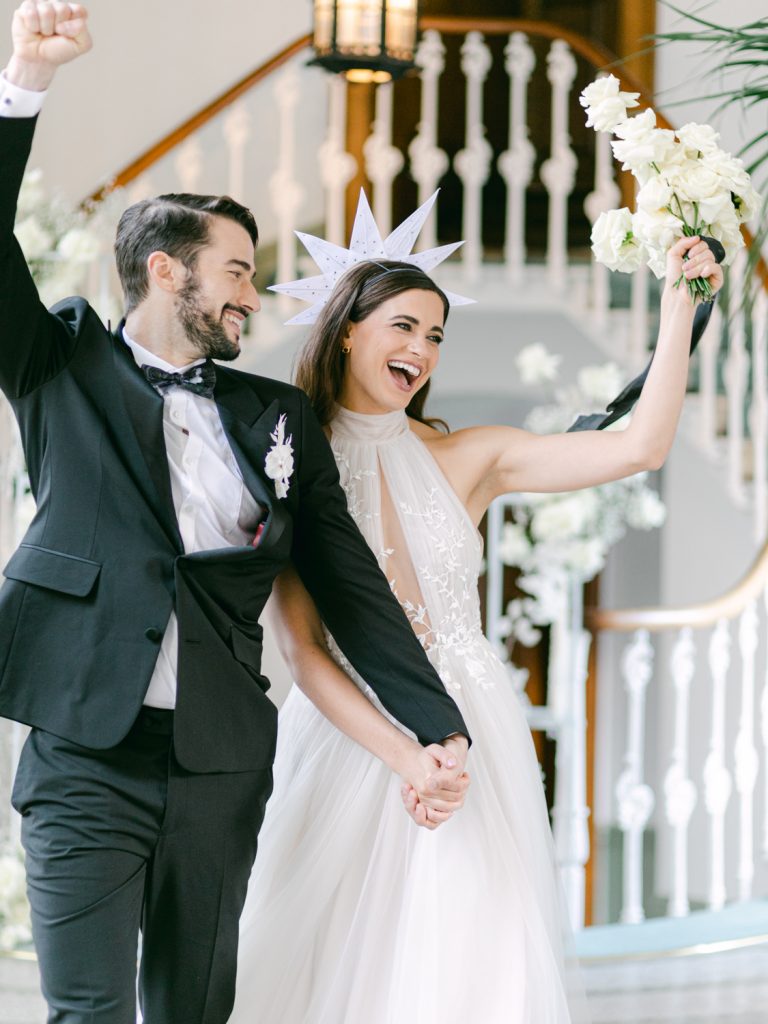 Wedding at Hawkstone Hall. Bride wears Awon Golding headpiece.