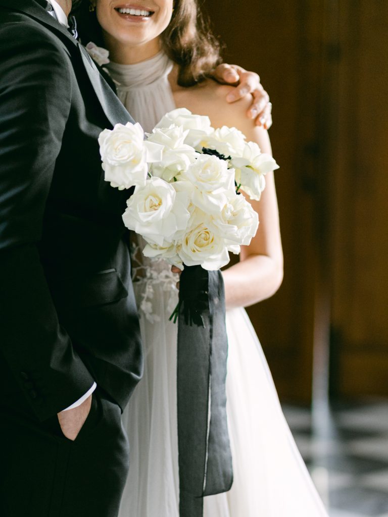 Monochrome white rose wedding at Hawkstone Hall.