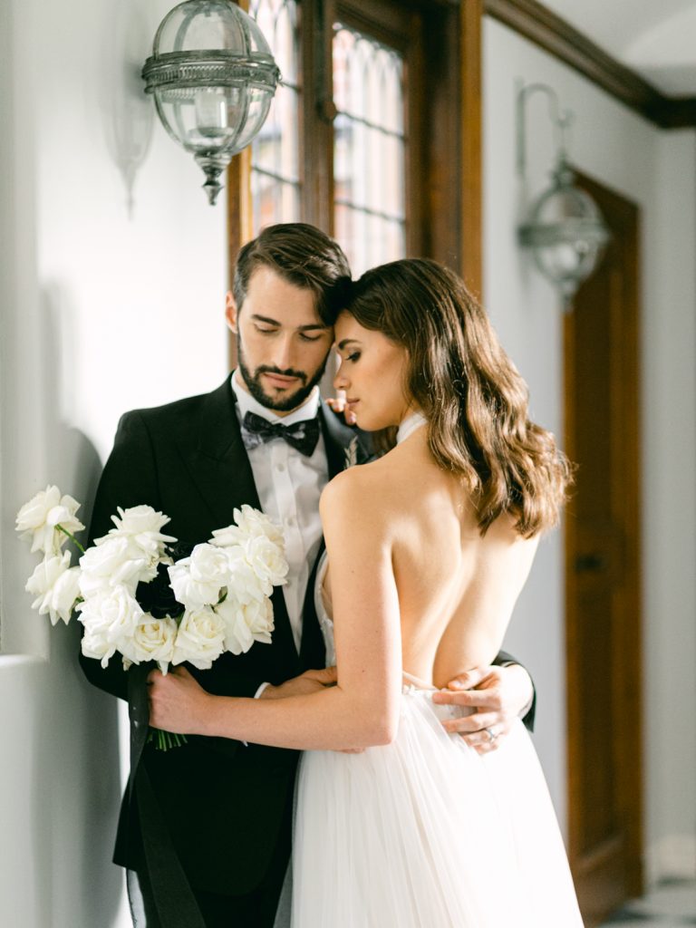 Monochrome white rose wedding at Hawkstone Hall.