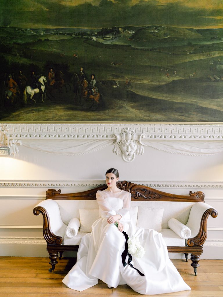 Monchrome wedding featuring Halfpenny London gown.