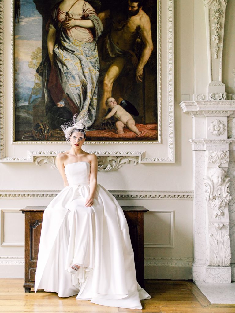 Bridal portrait with Awon Golding headpiece and Halfpenny London gown.