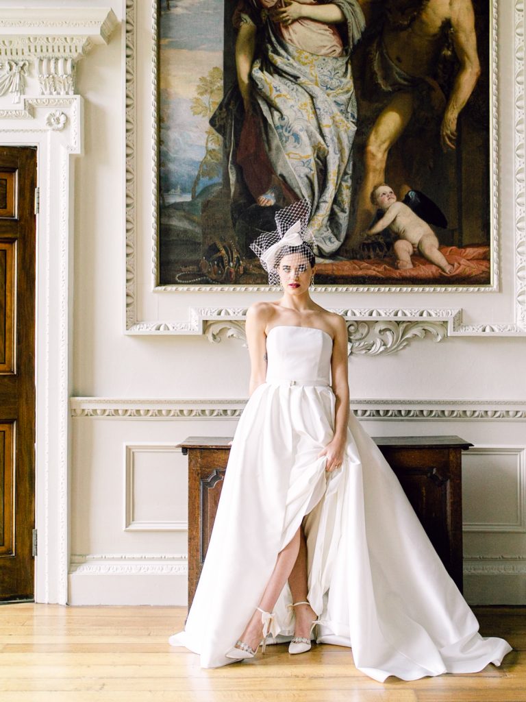 Bride wears Halfpenny London gown at a Hawkstone Hall wedding.