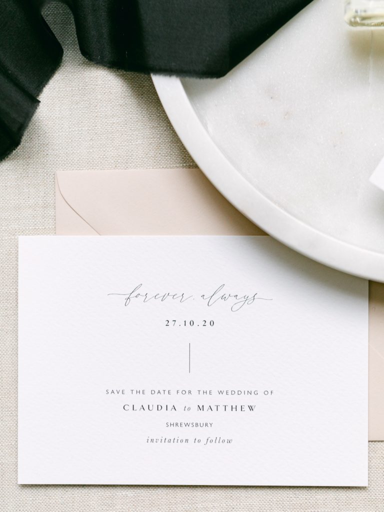 Pretty wedding stationery details at Hawkstone Hall.