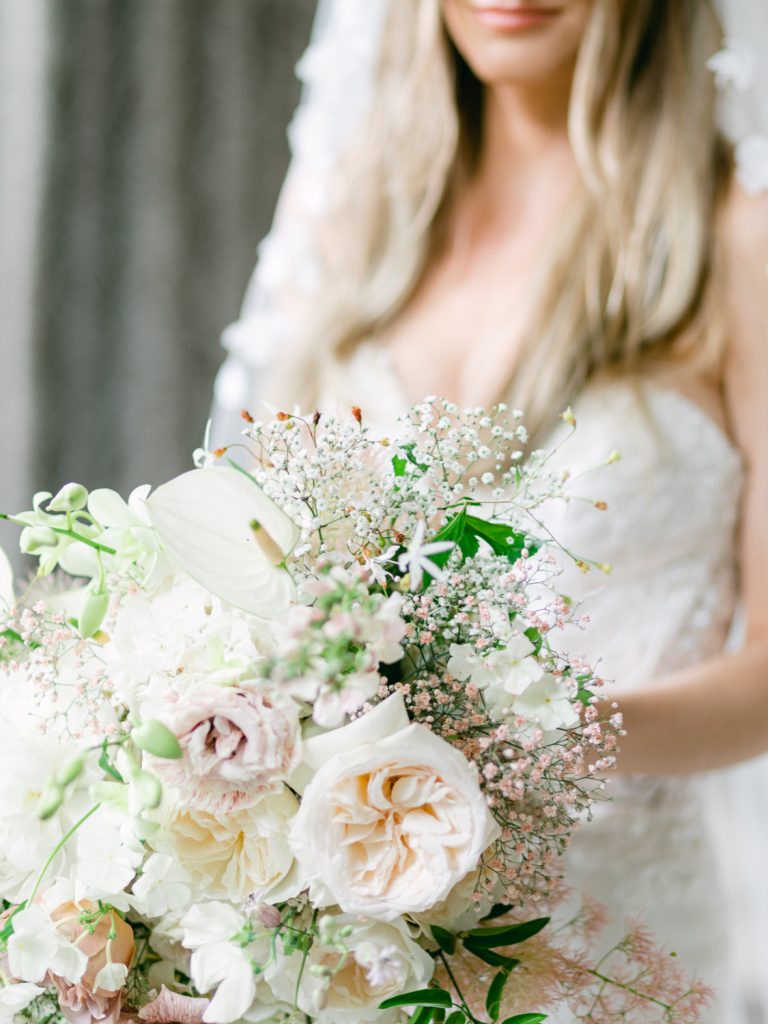 Close up of Erin's pretty pastel bridal bouquet.