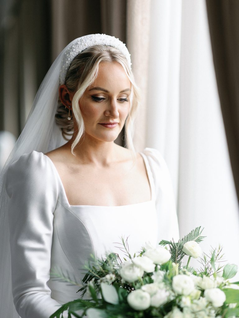 Jessica ready with her bridal bouquet before heading to the wedding ceremony